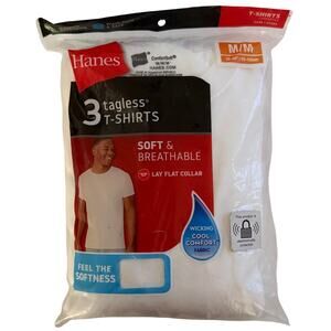 Hanes Solid White Tagless T-Shirts 3pc NEW